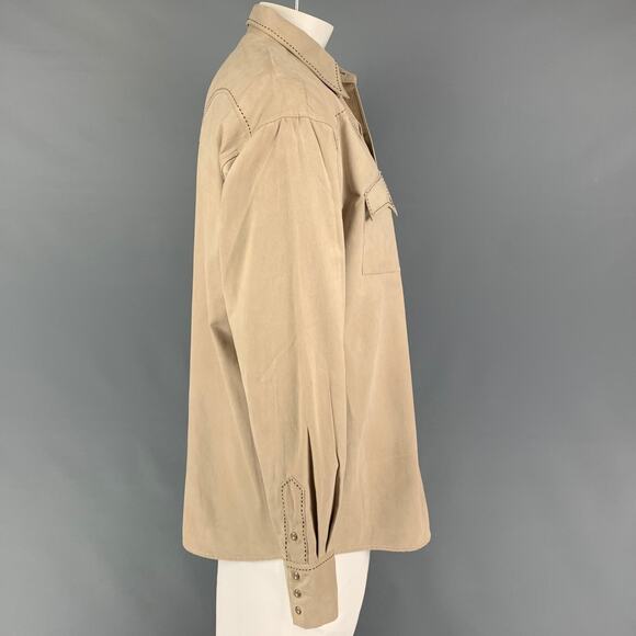 7 DIAMONDS Size L Khaki Contrast Stitch Polyester Western Long Sleeve Shirt - Picture 2 of 4